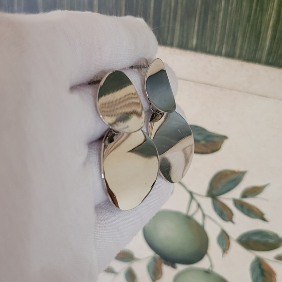 Double Circle Silver Drop Earrings NEW - Picture 2 of 11